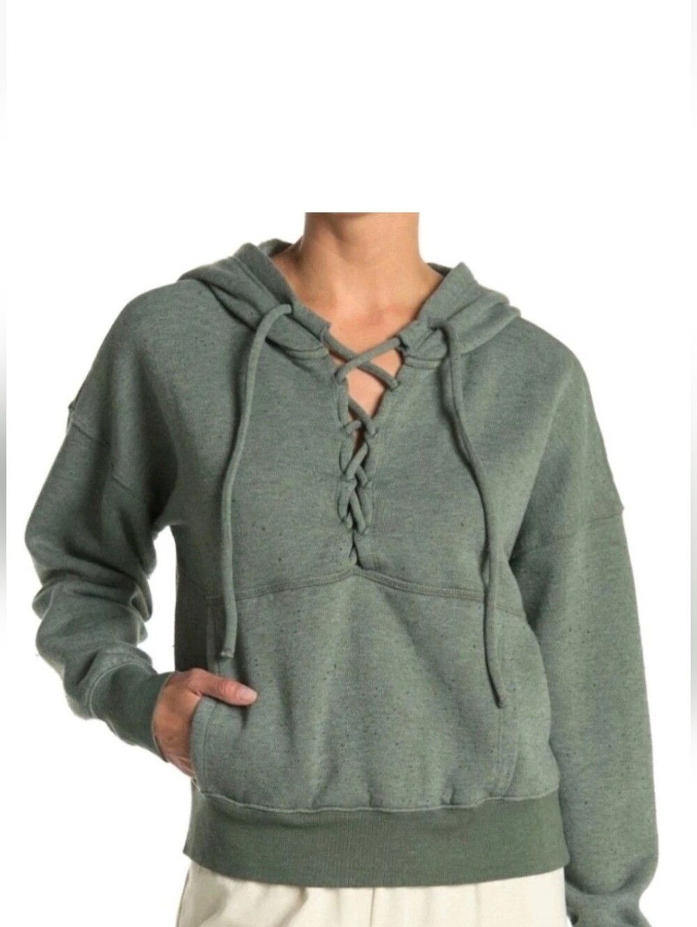 Free People Movement Believe It Hoodie Sweatshirt Women’s Small Green Lace Up